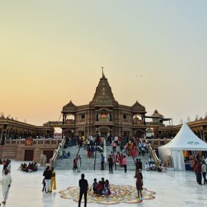 Devotees offering prayers at Banke Bihari Temple in Vrindavan.
